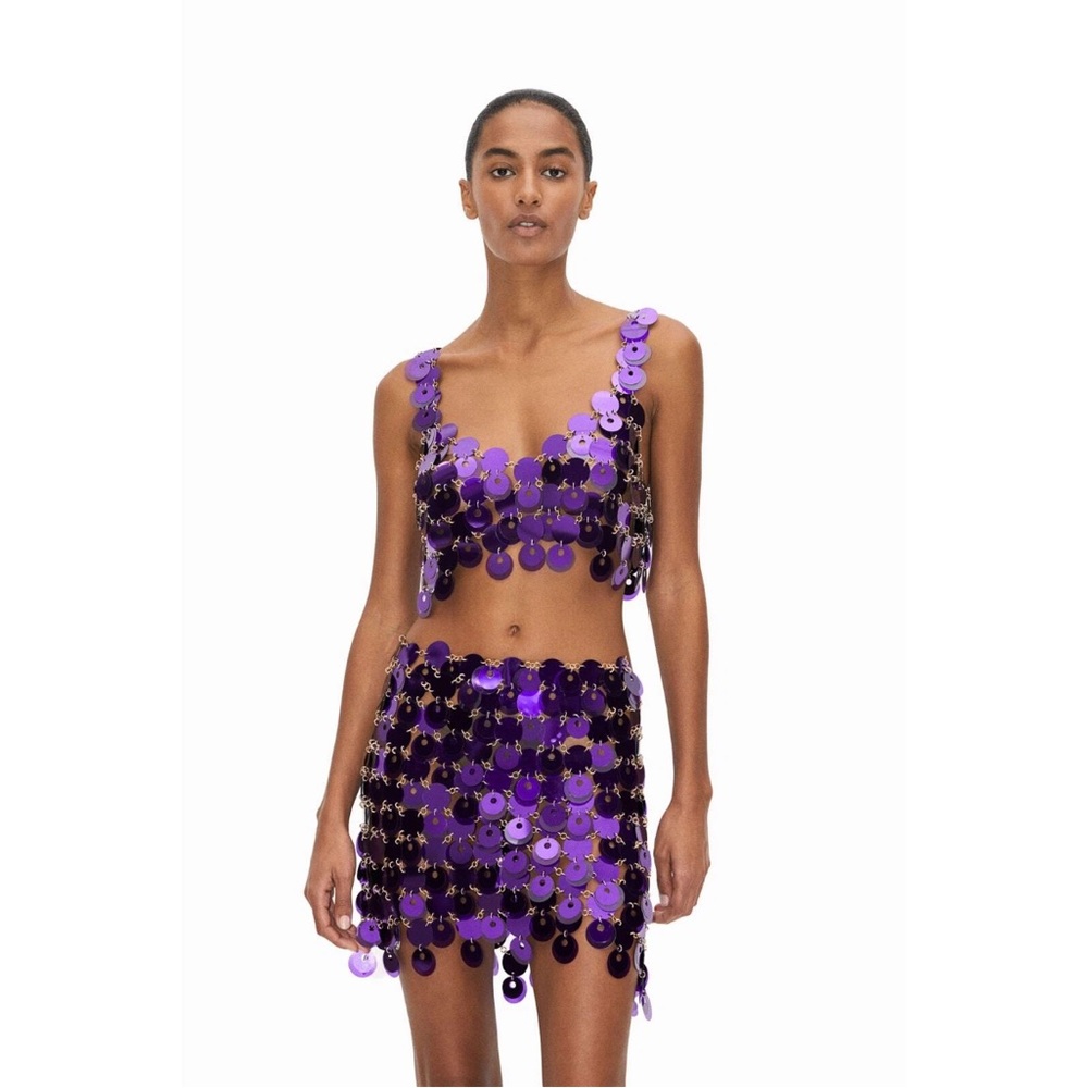 H&M for Paco Rabanne Purple Sequin Women's Skirt Size Small NWT